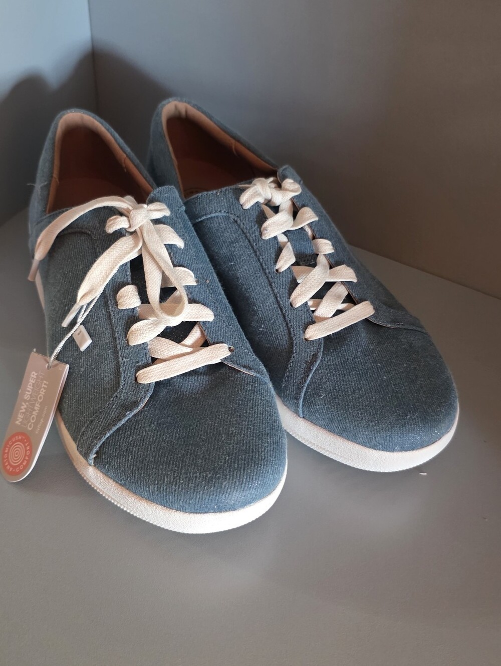 Fitflop Women's Denim Blue Canvas Lace-Up Sneakers with Cream Accents